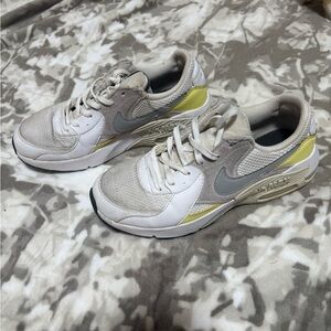 Nike White and Gray Shoes with Yellow Highlights